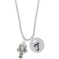 thumbnail image 1 of Delight Jewelry Silvertone Antiqued Lobster Silvertone Script Initial Disc - F - Charm Necklace, 20"+3", 1 of 4