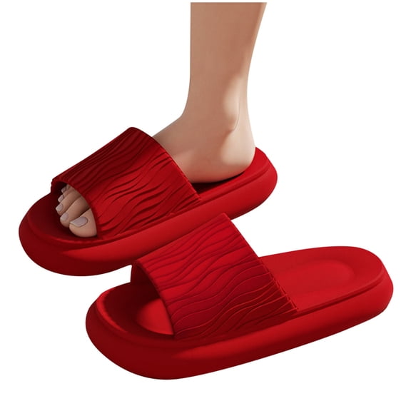 Xfvqtps Shower Shoes for Mens and Womens Thick Sole Wave Lines Solid Color Non Slip Soft Cushioned House Bathroom EVA Slides Slippers Red