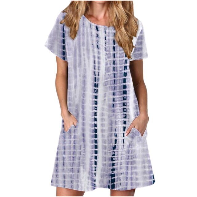QIPOPIQ Robes pour Femmes avec Poches Manches Courtes Robes Décontractées T-Shirt Robe d'Été Robe Tunique Ample pour Offres 2023