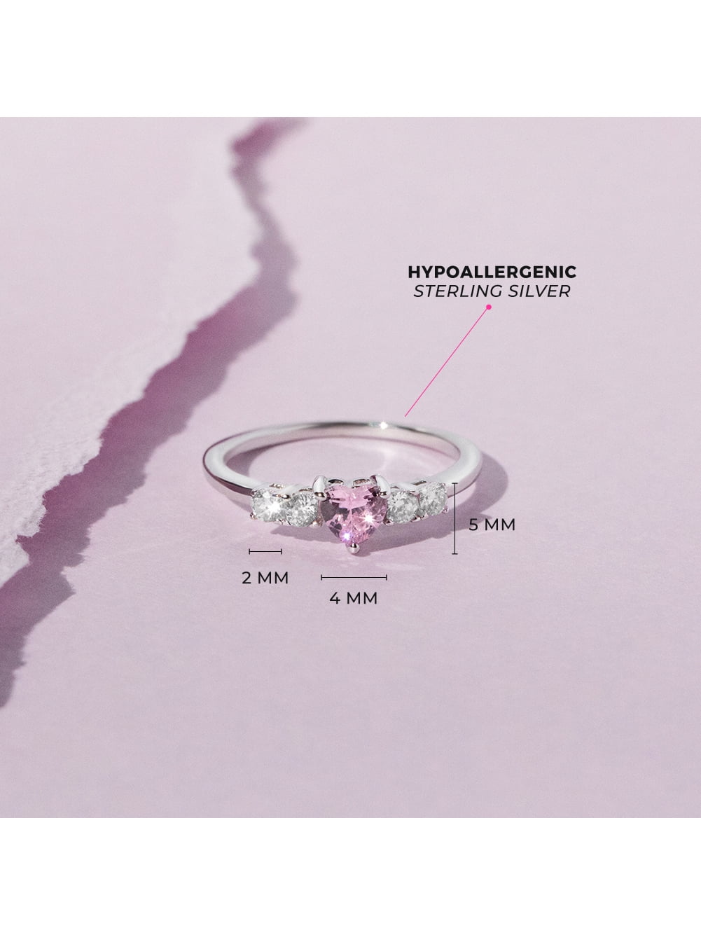 Simulated Pink Tourmaline Heart Solitaire Size 5 Kids Ring - Sterling Silver
