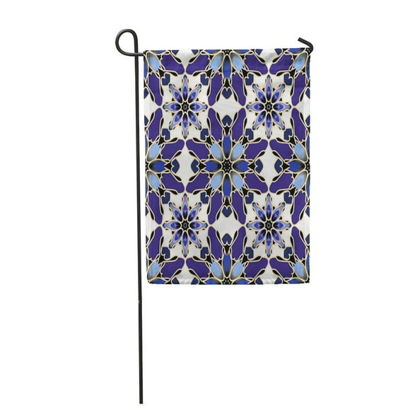 JSDART Blue Pattern Mosaic Turkish Geometric Kaleidoscope Carpet Oriental Flower Floral Garden Flag Decorative Flag House Banner 28x40 inch