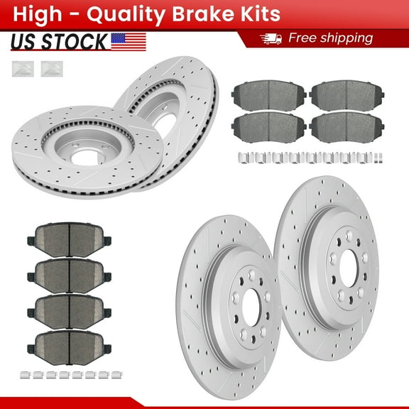 ACB ZONE Front Rear Brake Kits for Ford Edge 2011-2014 Lincoln MKX 2011-2015, Drilled Slotted Disc Brake Rotors and Ceramic Brake Pads