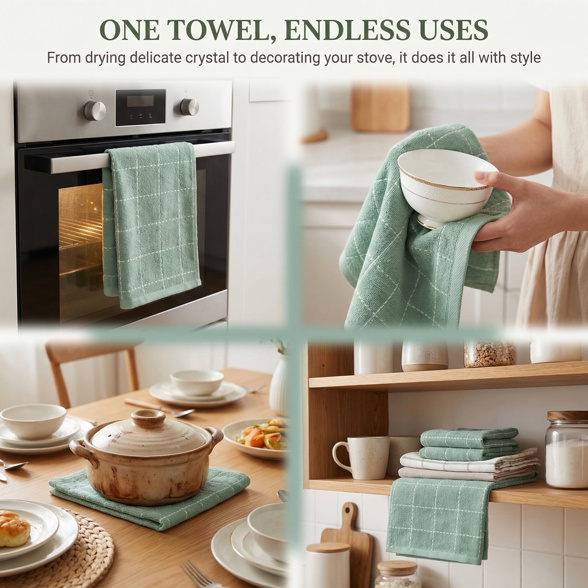Unique Bargains 2Pcs Highly Absorbent Cotton Reusable Dish Cloths Light Green 25" x 15"