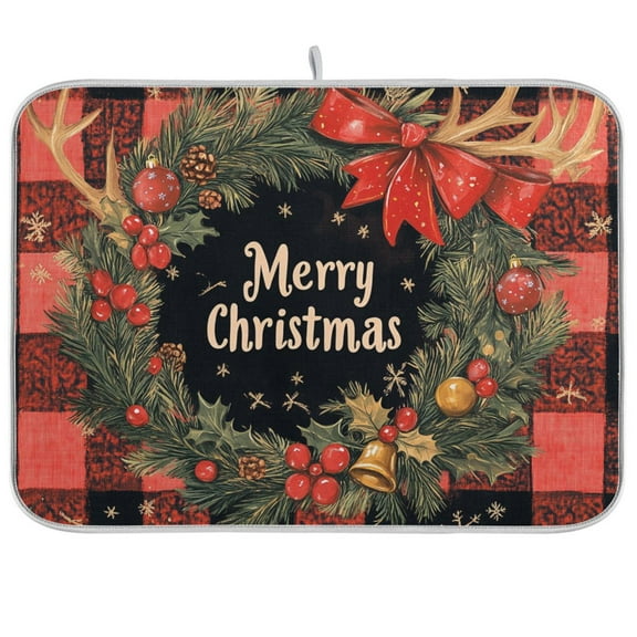 BZSMCE Dish Drying Mat Design Elegant Plaid Christmas Pattern Design Drying Mats
