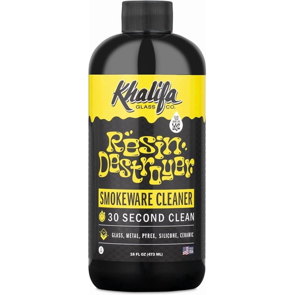 Khalifa Resin Destroyer Cleaning Solution One 16 Fl Oz Bottle - Clean & Deodorize Glass, Ceramic, Silicone & Metal - Restore Your Pieces to Perfection - Destroy Resin, Wax, Oil & Stinky Debris