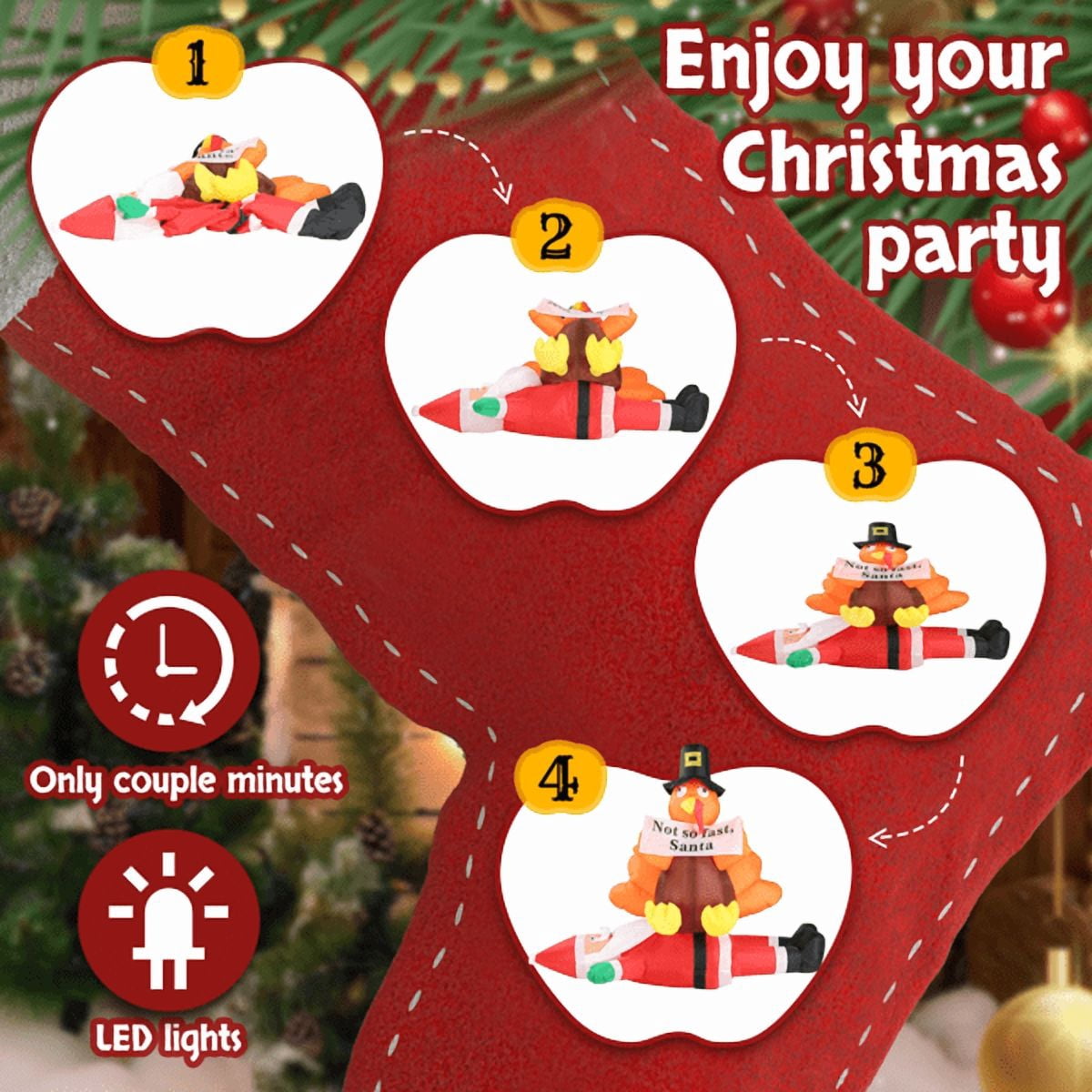 Alvantor 4.9 ft Lighted Christmas Inflatable, Turkey Sitting on Santa with Built-In LEDs, Indoor and Outdoor