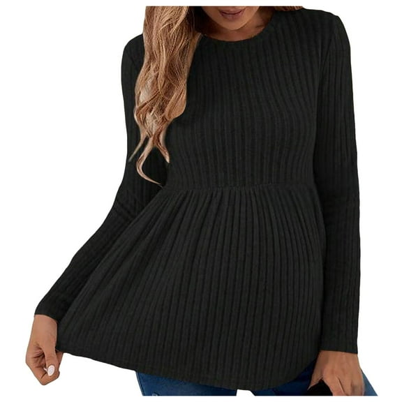Fgnfyis Women Maternity Tops Long Sleeve Crew Neck Ribbed Shirts for Pregnancy Wear Black S