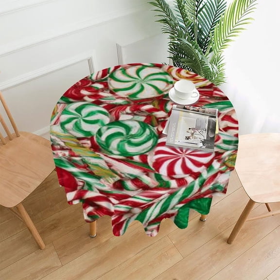 RKSupls 60 Inch Round Tablecloth, Christmas Candy Swirl Premium Polyester Straight Edge Wrinkle Resistant Washable Table Cover for Party Home Dining Decor