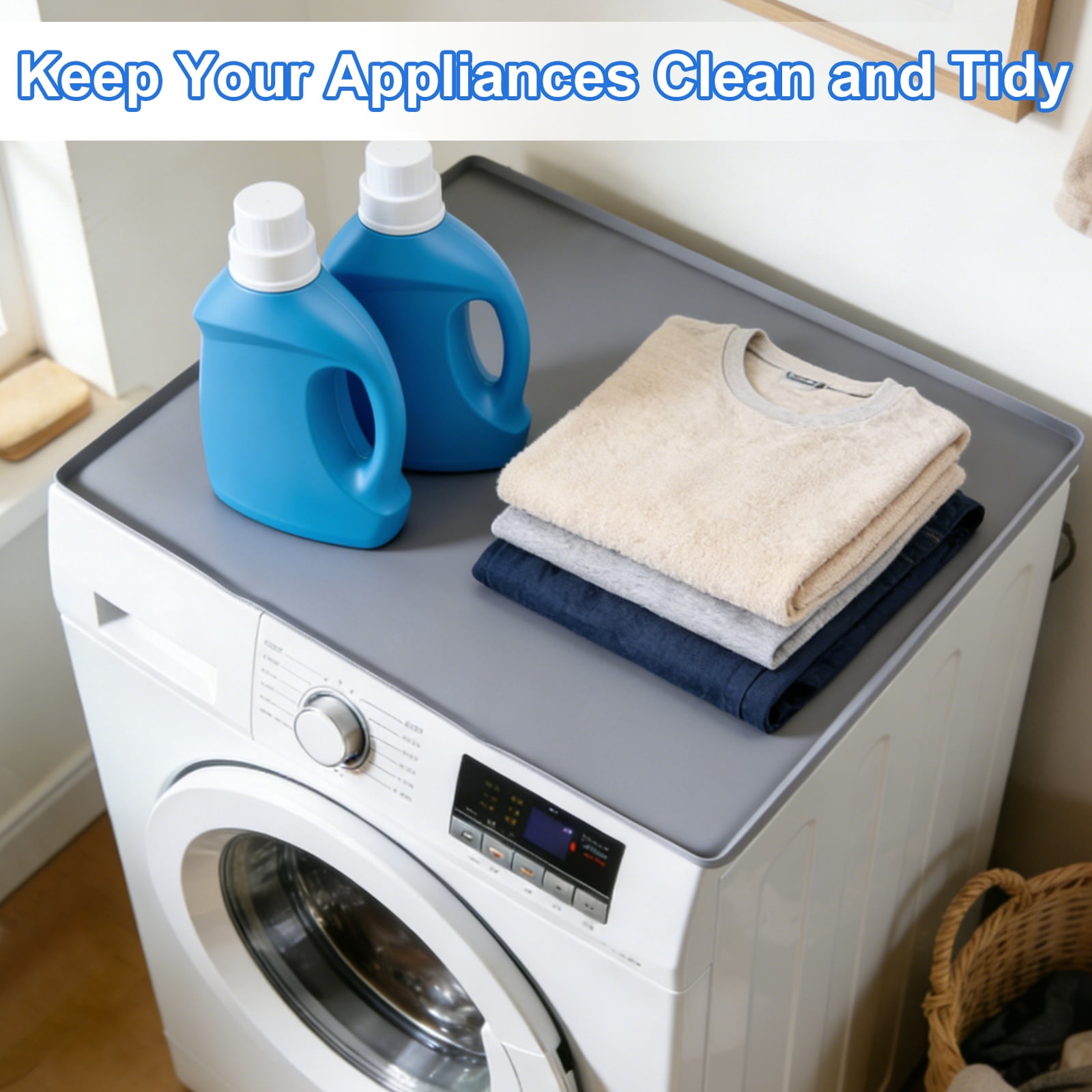 Uxcell 2Pcs Washer and Dryer Top Protector Mat (27" x 27") - Non-Slip Heat-Resistant Leak-Proof Washable, Silicone Washing Machine Top Cover Pad for Home/Kitchen/Laundry Room, Gray