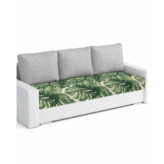 Green Tropical Leaves Couch Cushion Covers Stretch, Washable Sofa Seat Covers Individual Seat Cushion Sofa Slipcovers Farmhouse Summer Leaf Plants Couch Cover Furniture Protector L-1PCS