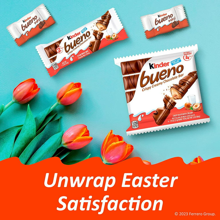 Kinder Bueno White Chocolate and Hazelnut Cream Candy Bar, 2 Individually  Wrapped 1.4 oz each, 30 Pack - Limited Edition