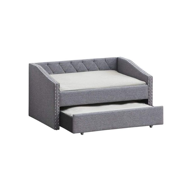 ASY Dog Daybed With Trundle Nailhead Trimming Fabric Gray Medium Size