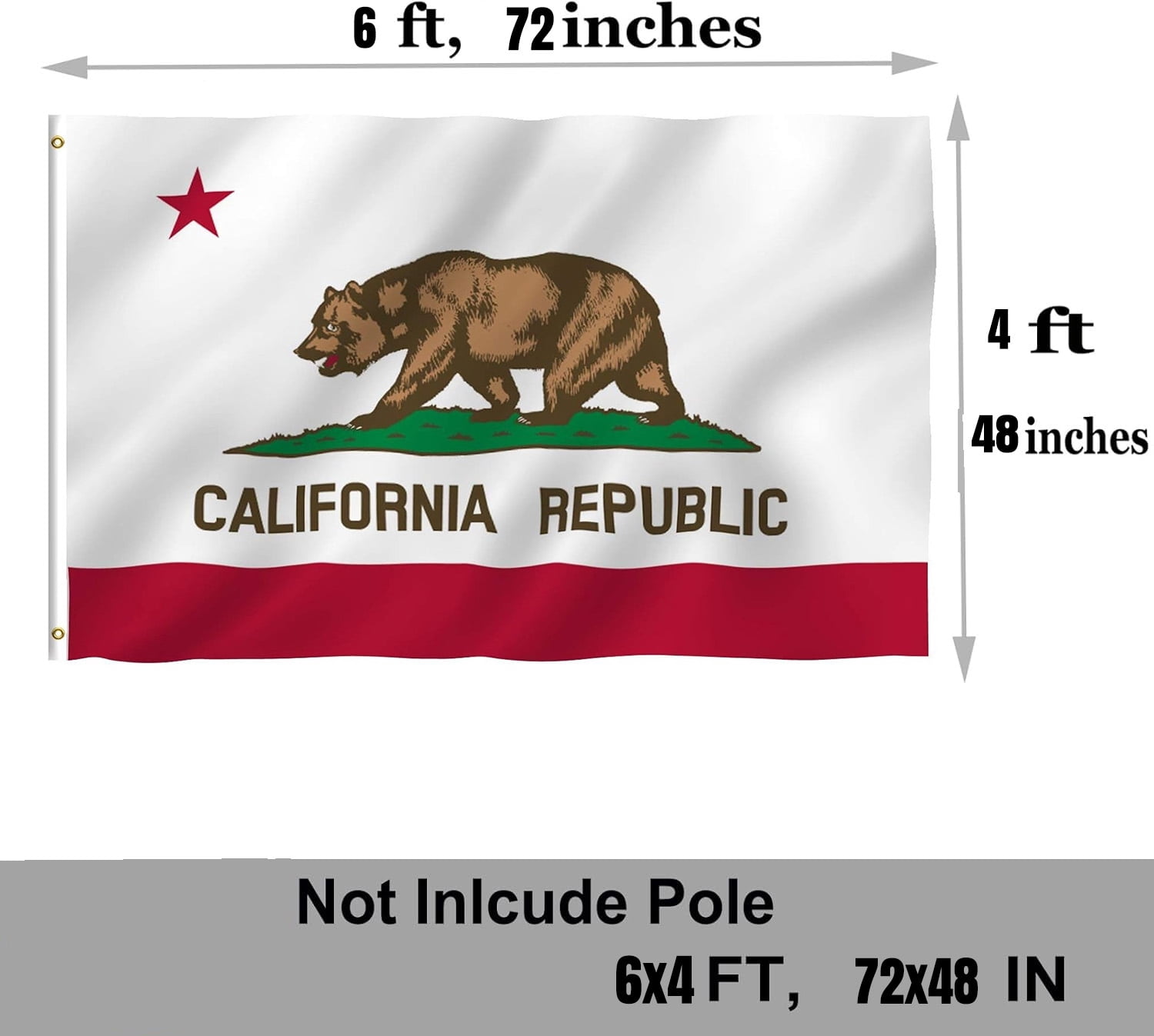 California Republic State Flag 4x6 Outdoor Double Sided California Bear Flags CA State Flag State of California Flags Polyester with 2 Brass Grommets Decor for Indoor Outside Wall Room