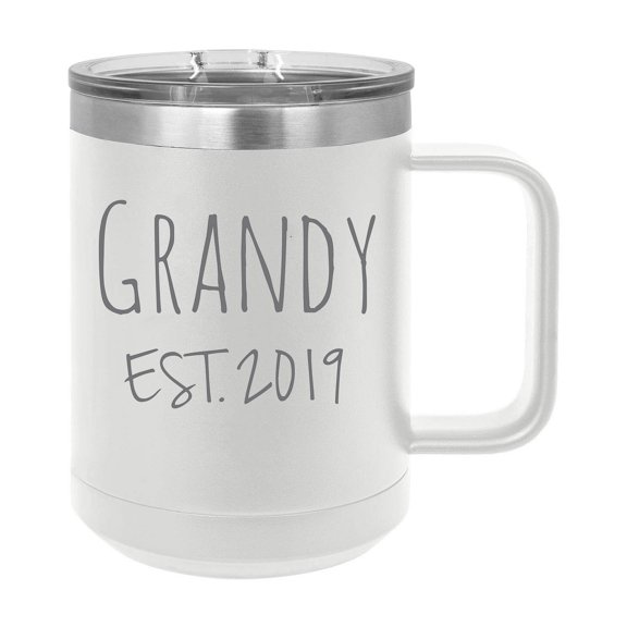 Grandy Est. 2019 Established Stainless Steel Vacuum Insulated 15 Oz Engraved Double-Walled Travel Coffee Mug with Slider Lid