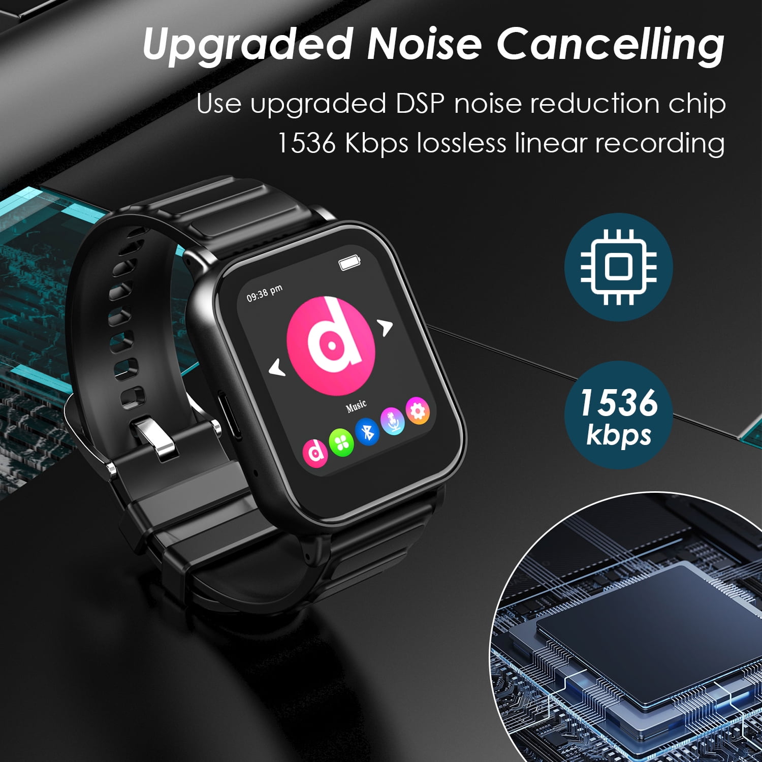 OAZOUF 32GB Smart MP3 Player Watch with Bluetooth 5.0, 1.69’’ Full Touchscreen Portable MP3 Watch with Recorder FM Stopwatch Alarm Calculator Pedometer, Black