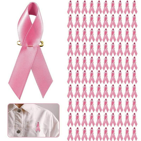 100 Pieces Pink Love Ribbons BreastCancer Awareness Accessories Bulk Items Pink Satin Awareness Ribbons with Pins,1.4 x 3 inch Party Supplies Memorials Accessories 1/3/5Set