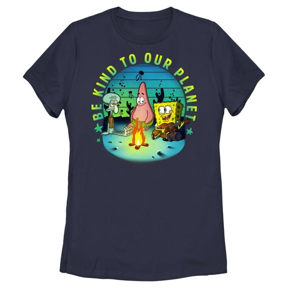 Women's SpongeBob SquarePants Be Kind to Our Planet Graphic Tee Navy Blue Large