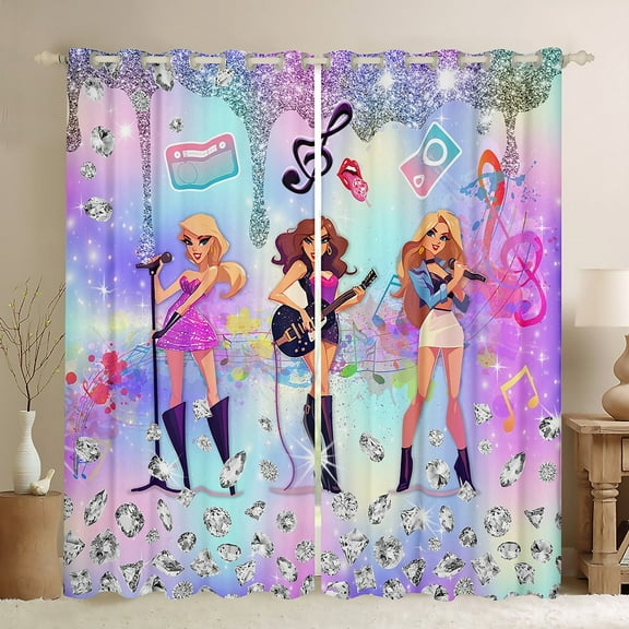 Erosebridal Kawaii Musician Curtains and Drapes (38x45), Princess 30%-50% Blackout Curtains for Bedroom, Bling Diamond Curtains for Living Room, Window Curtains Room Decor