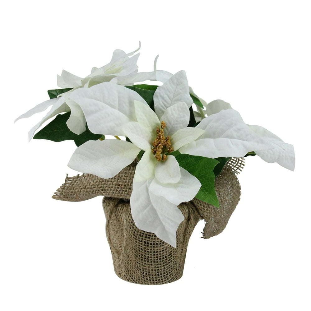 10" White Poinsettia Flower Artificial Christmas Floral Arrangement