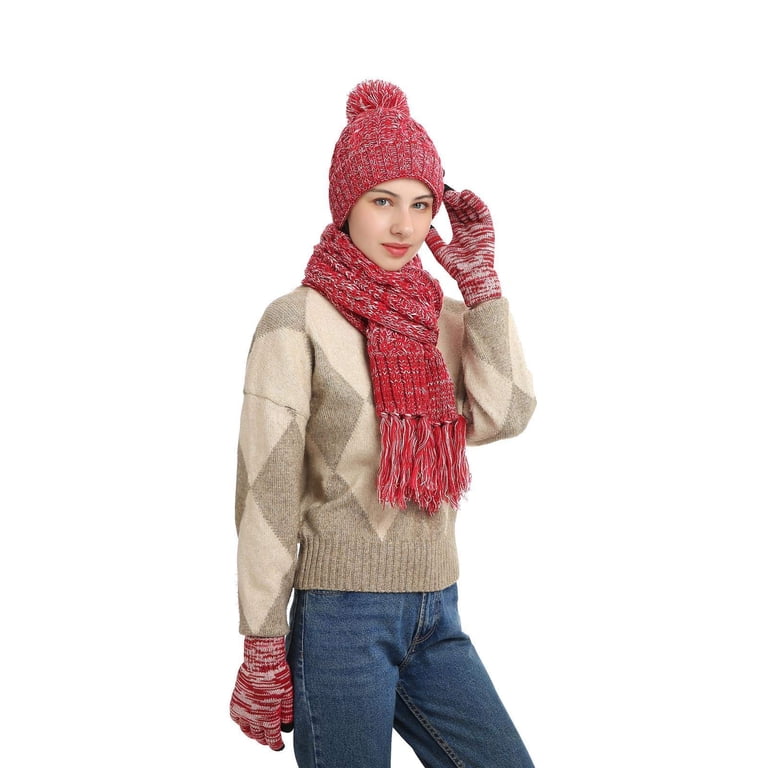 Winter Knit Beanie Hat Touchscreen Gloves Long Neck Scarf Set For Women Womens Winter Warm Knit Beanie Hat Touchscreen Gloves Long  main image 4
