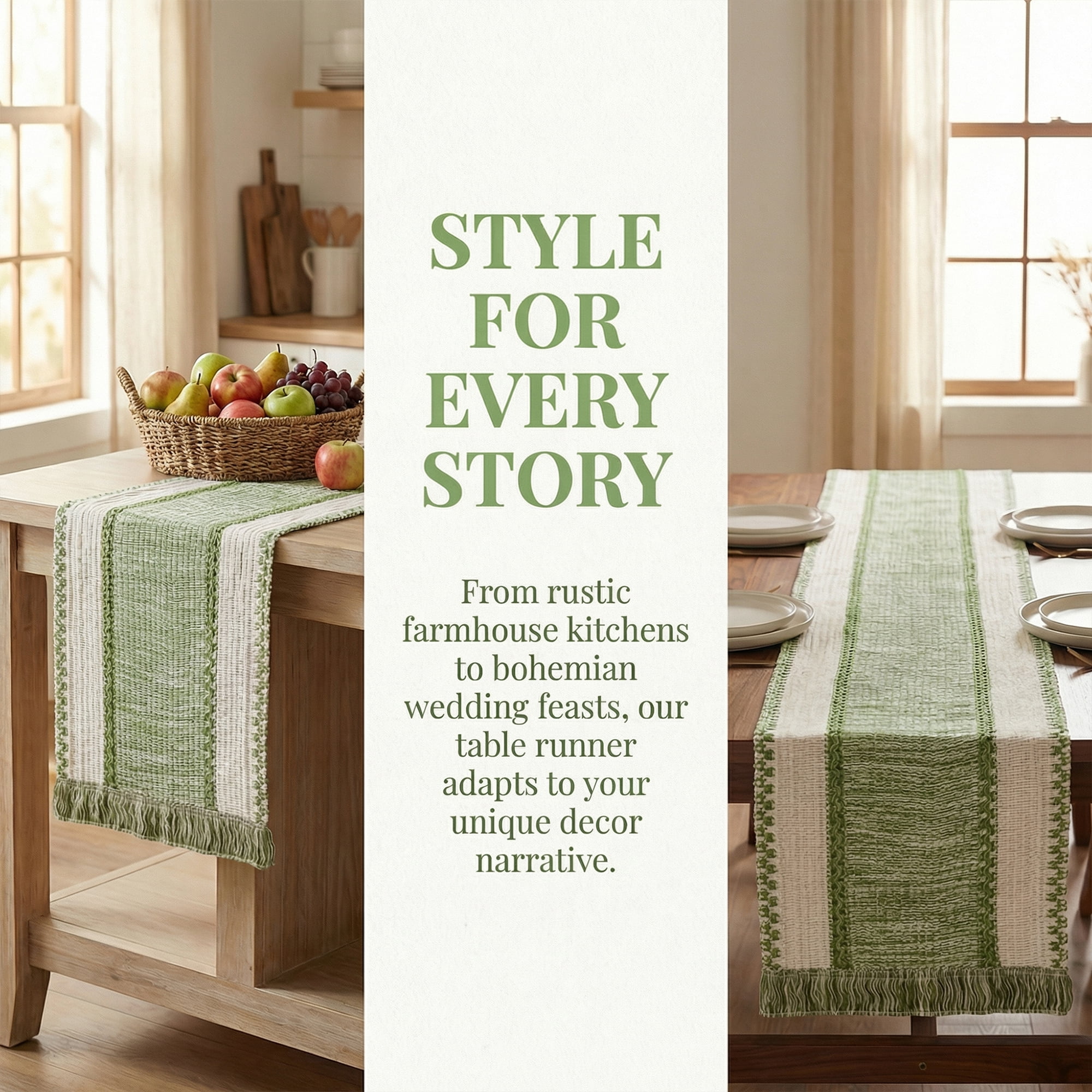 Unique Bargains Birthday Decorations Long Kitchen Runner with Tassel Green 11.8x70.9in