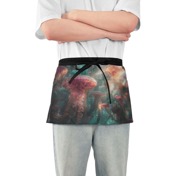 Yayeee Waist Apron with Pockets for Cooking Waterproof Half Server Aprons, Psychedelic Forest