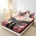 thumbnail image 2 of Manfei Tokyo Black Cat Fitted Sheet Queen, Japanese Scenery Bedding, Gray Pink, 3-Piece, 1 Fitted Sheet and 2 Pillowcases, 2 of 6