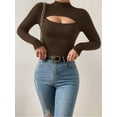 thumbnail image 3 of MOYIKO Mock Turtleneck for Women Long Sleeve Shirts Cutout Front Slim Fitted Tees Tight Tops, 3 of 8