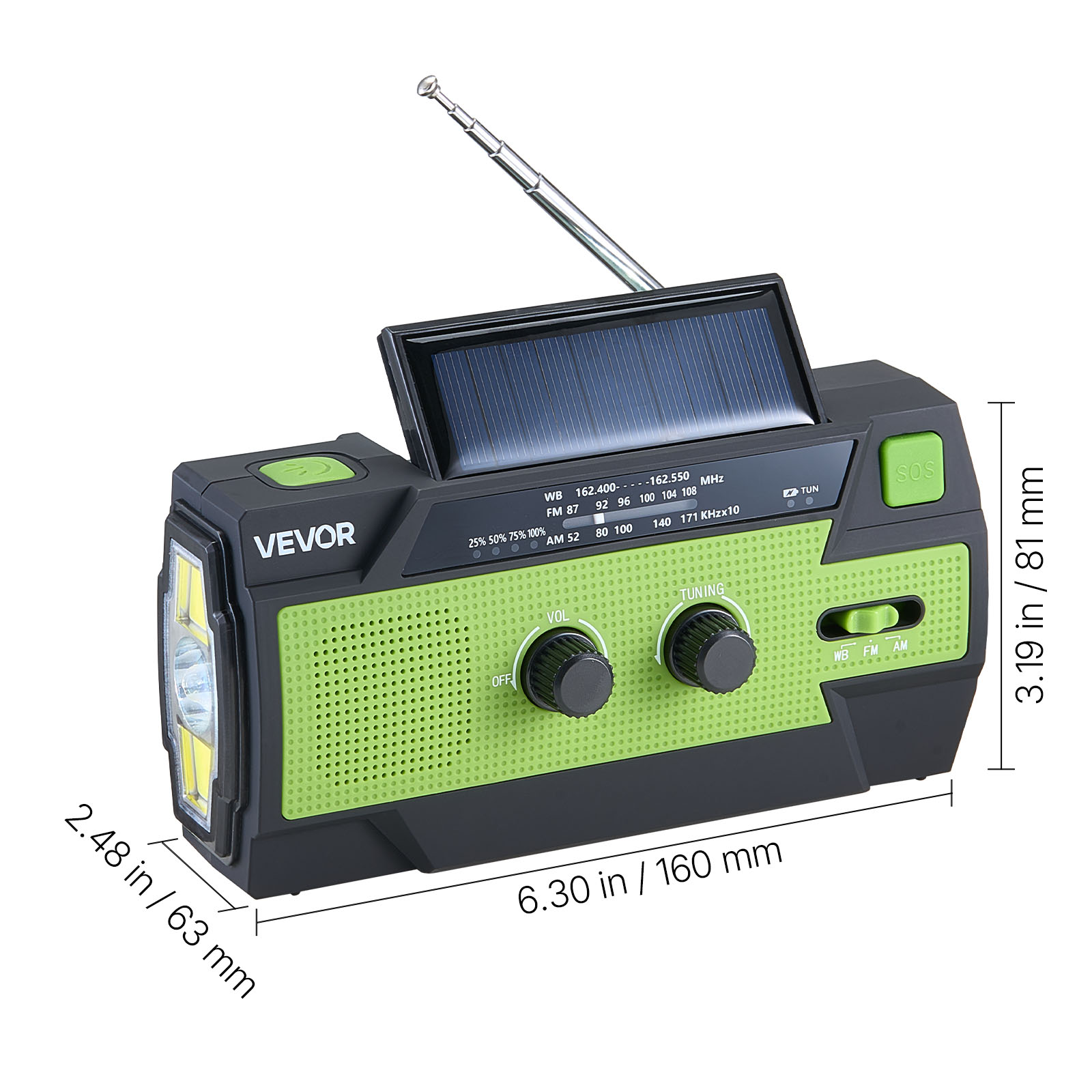 VEVOR Emergency Weather Radio, 4000mAh Battery, FM/AM/WB/NOAA Alert Solar Hand Crank Emergency Radio, with USB Charging Cable, SOS Alarm and Flashlight, Portable for Outdoor Emergencies, Camping