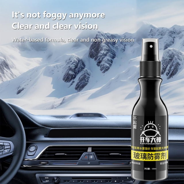 Anti-Fog Spray for Car Windshields and Home Glass, 100ml Defogging Agent Creates Clear Visibility, Easy Application with Microfiber Cloth, Safe on Mirrors and Eyewear