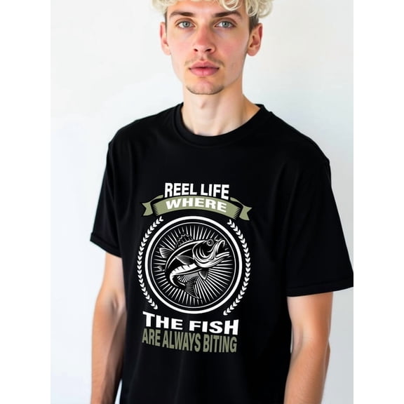 Reel Life Fishing Tee mens funny t shirts black short funny Weekend casual wear Hip-hop street style Vintage Unisex Shirt Short Sleeve tshirts