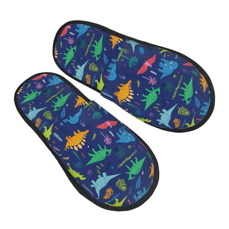 

House Slippers for Women Men - Dinosaur Palms Tropical Leaves Soft House Shoes Fuzzy Slippers Lightweight Slip-On Cozy House Slippers for Woman Indoor Outdoor
