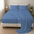 thumbnail image 2 of 5Pcs Premium 100% Egyptian Cotton Sheets Split California King Sheets for Adjustable Beds 800 Thread Count 100% Egyptian Cotton, 12" Deep Pocket Adjustable Bed Sheets, Medium Blue Solid, 2 of 7