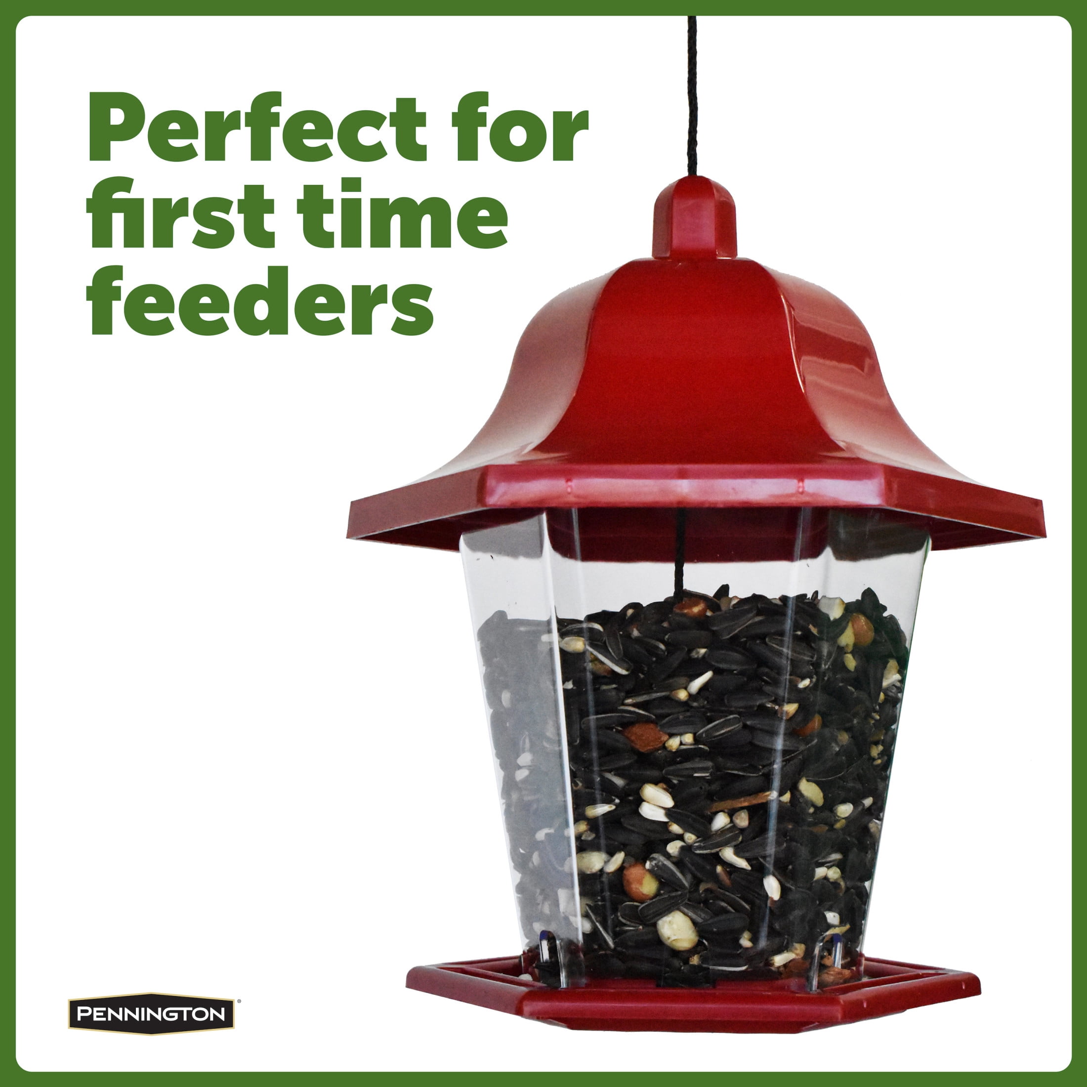 Pennington Red Resin Songbird Lantern Wild Bird Hopper Feeder, 1 lb. Capacity, 4 Pack