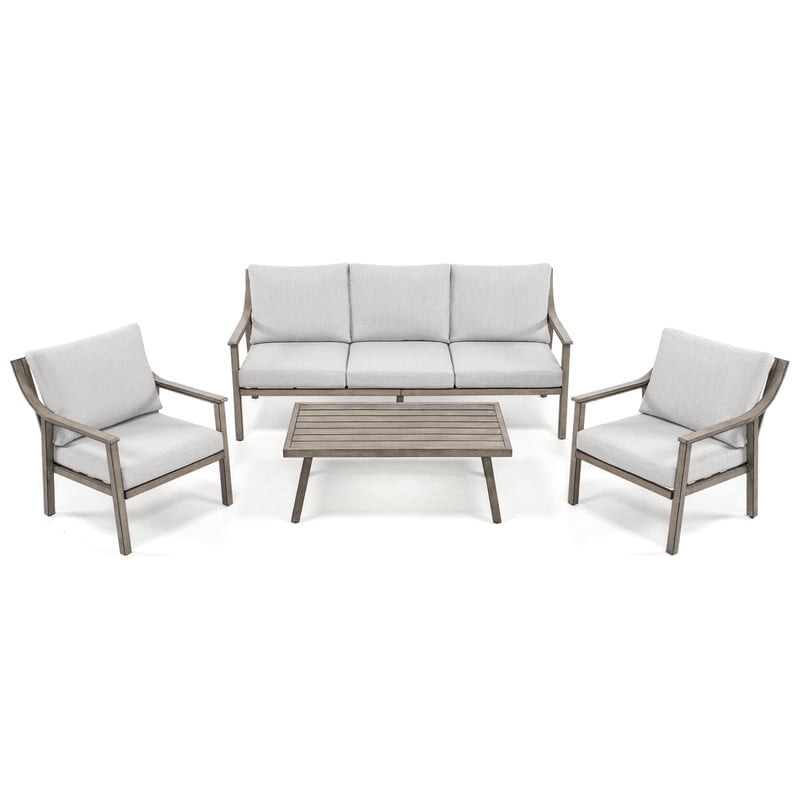 4-Piece Outdoor Patio Furniture Set for 5, Aluminum Outdoor Conversation Set Includes 1 Three-Seater Sofa, 2 Armchairs, and 1 Coffee Table