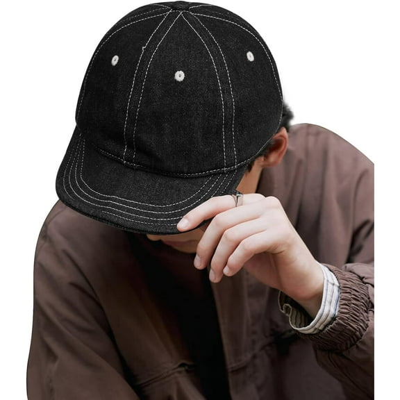 Zhengup Short Brim Baseball Hat Denim Cotton Trucker Cap Low Profile Dad Hat with Flip Bill Casual Hip Hop Snapback Cap