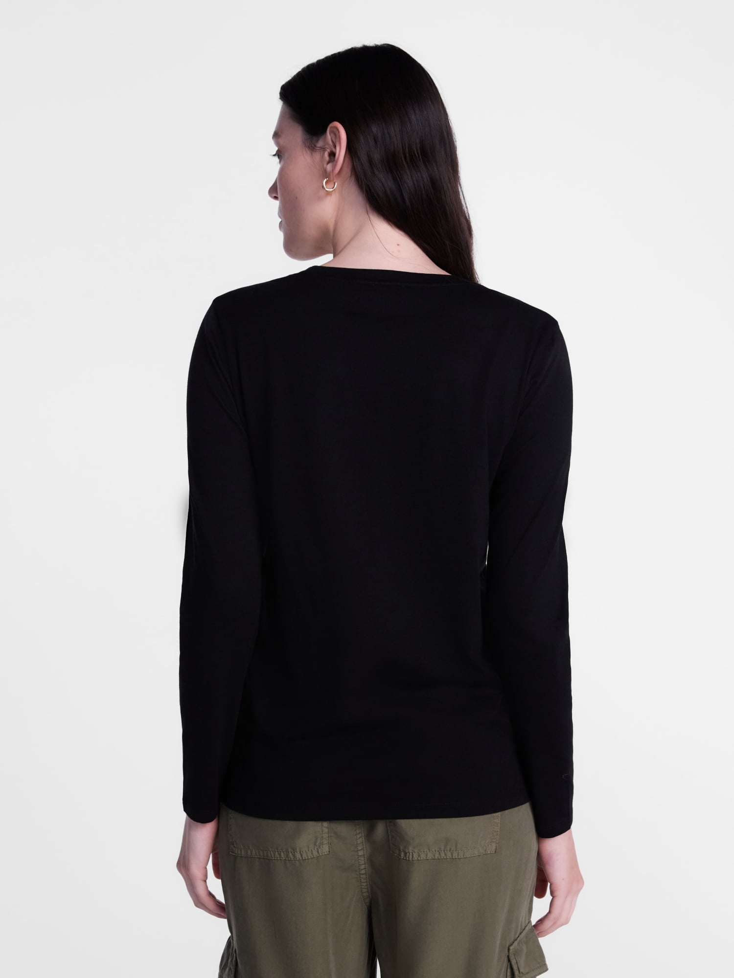 Scenario Women's Cotton Crewneck Tee with Long Sleeves, Sizes XS-XXXL