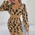 thumbnail image 6 of Lovskoo Sweater Dress for Women Trendy Casual Long Sleeve Bodycon Dress V-Neck Ladies Print Outing Dresses Khaki, 6 of 8