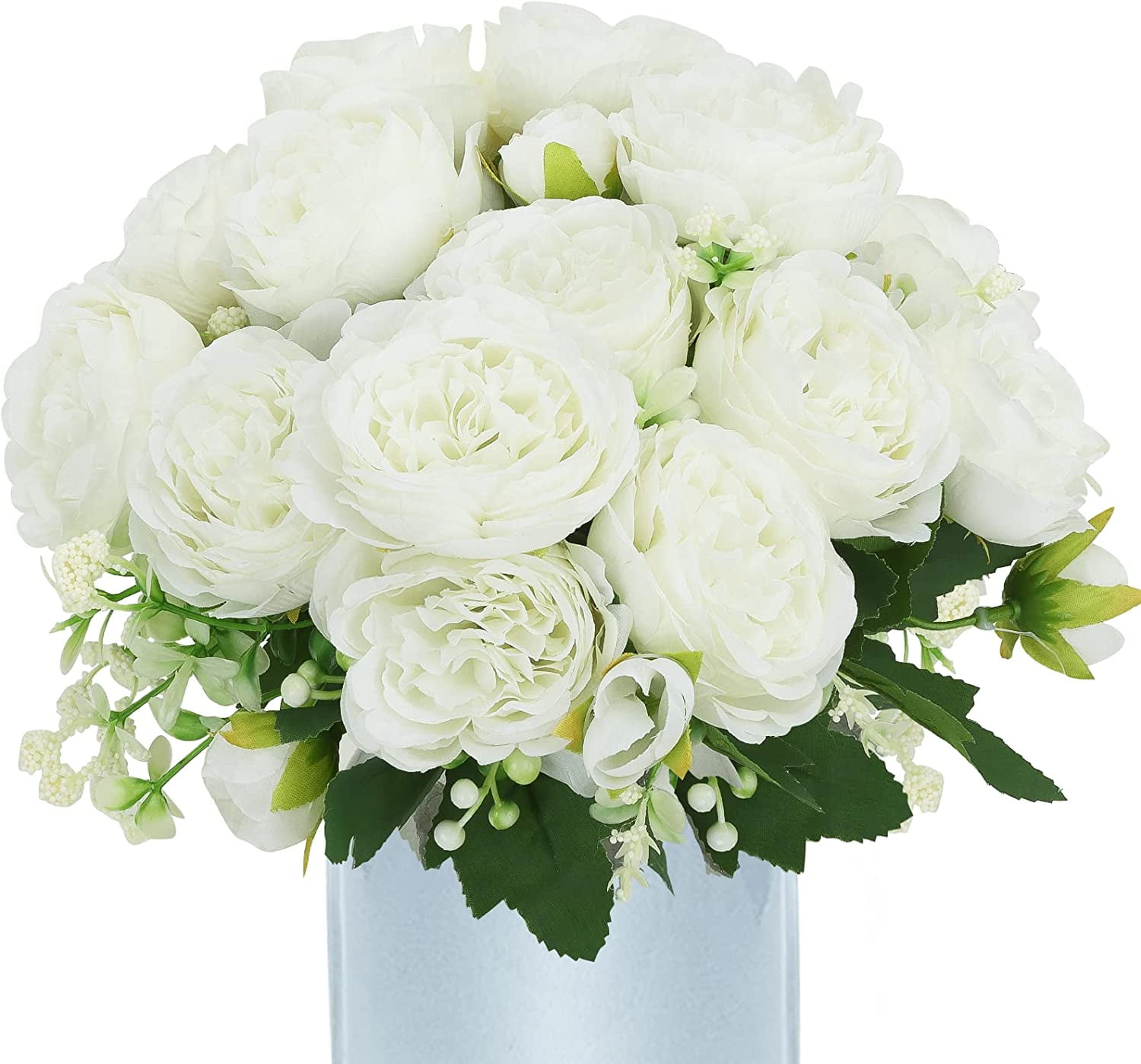 6 Bundles Artificial Peonies Fake Flowers Bulk, Faux White Silk Peony ...