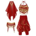 thumbnail image 6 of inhzoy Girls Indian Belly Dance Outfit Crop Top Ruffled Pants Hip Scarf Headscarf Festival Dancewear Red-B M, 6 of 8