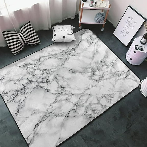 Black And White Marble Area Rug Non-Slip Soft Microfiber Washable Inside Floor Mats Throw Rugs Carpet For Living Room Bedroom Office Dorm Home Decor 4' x 5'