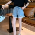 thumbnail image 4 of Rggeeun Baby Girls Jean Shorts Elastic Waist Distressed Hem With Side Pockets Above Knee Wide Leg For Summer Travel Party Lightweight Bottoms,Blue,10-11 Years, 4 of 5