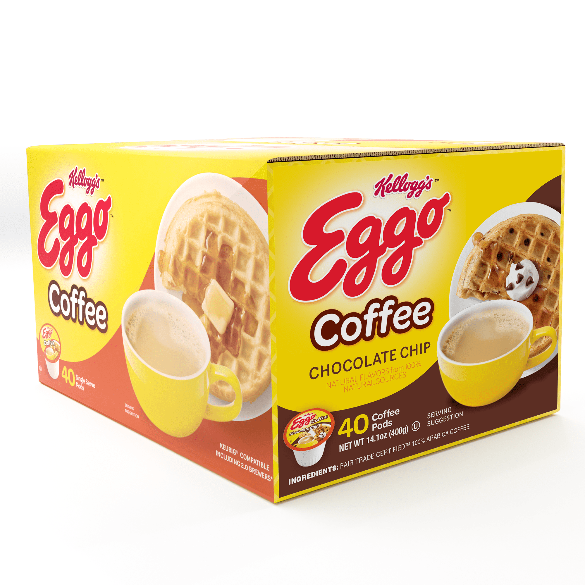 Eggo Beverages Chocolate Chip Waffle Flavored Coffee Pods for Keurig K Cup Brewers, Fair Trade Certified, 40 Count – Rich and Indulgent Chocolate