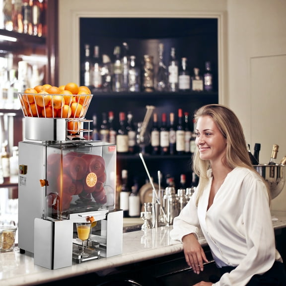 BENTISM 110V Commercial Orange Juicer Machine, Automatic Feeding 120W, 20-30 Oranges Per Minute, Electric Citrus Juice Squeezer with Pull-Out Filter Box, Professional Kitchen Equipment