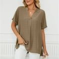 thumbnail image 2 of EQWLJWE Hauts à Col en V pour Femmes Mode Manches Courtes Rétro Col Rond Pâques Couleur Unie Hauts Amples Blouse Manches Été pour Femmes 2023, 2 of 7