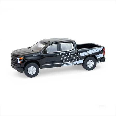 Greenlight 1/64 2023 Chevrolet Silverado Pickup Truck, Stars & Stripes, Blue Collar Collection Series 14 35300-F