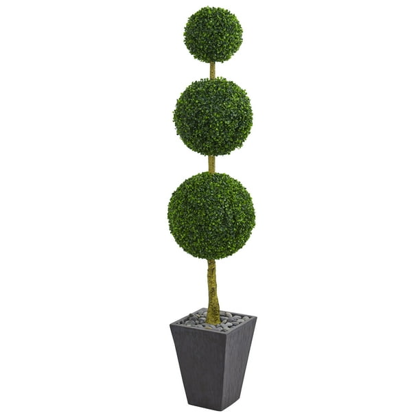 Nearly Natural 6 ft. Boxwood Triple Ball Topiary Artificial Tree in