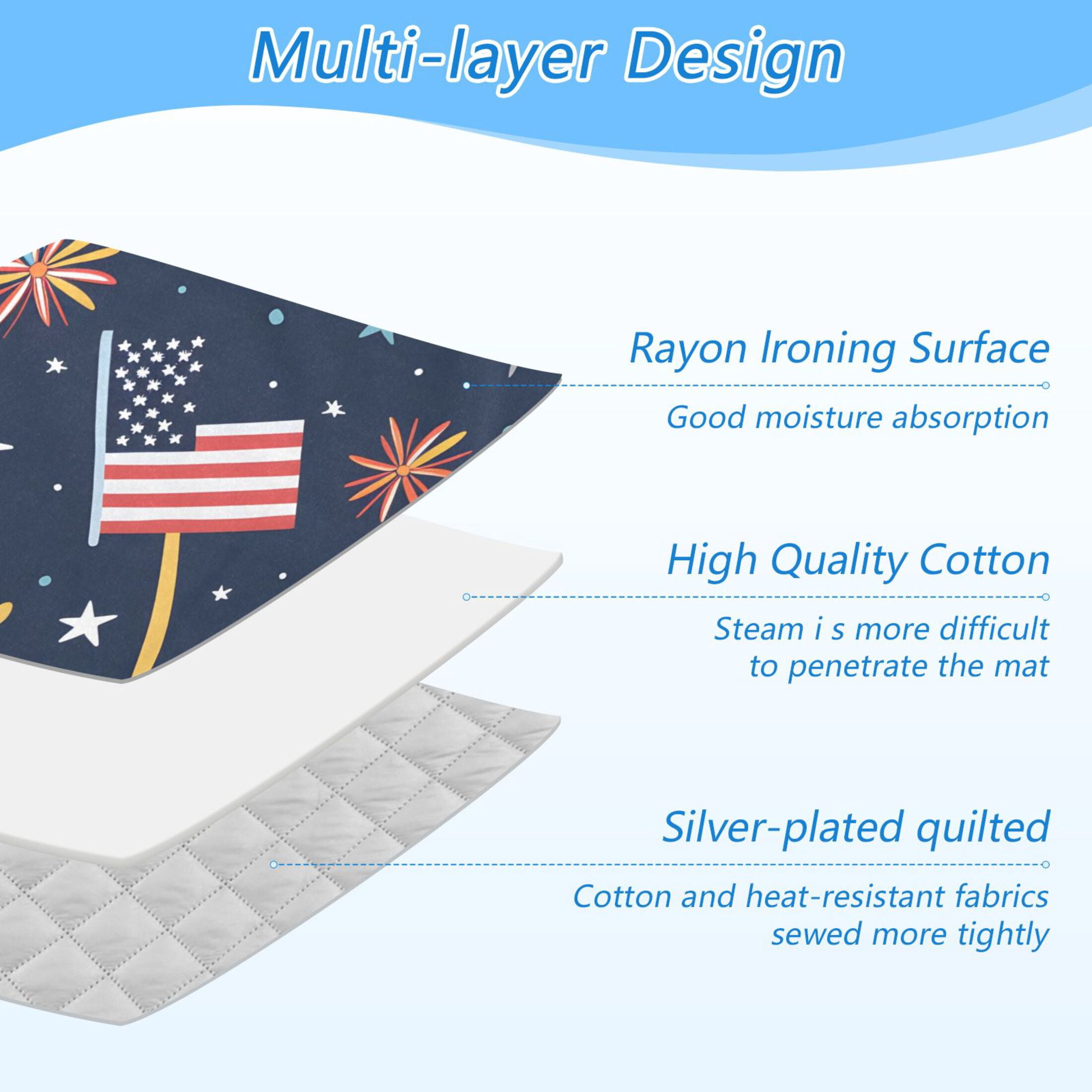 National Flags Fireworks Stars Ironing Mat Blanket Portable Travel Ironing Pad Heat Resistant Pad 47.2" x 27.6”