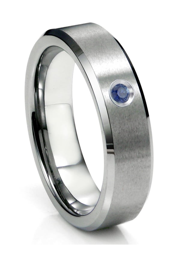 Tungsten Carbide Sapphire Satin Finish Beveled Men's Comfort Fit Wedding Band Ring Sz 9.0