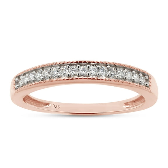 AFFY 0.10CT Moissanite Diamond Half Eternity Band Ring for Women 14K Rose Gold over Silver-4